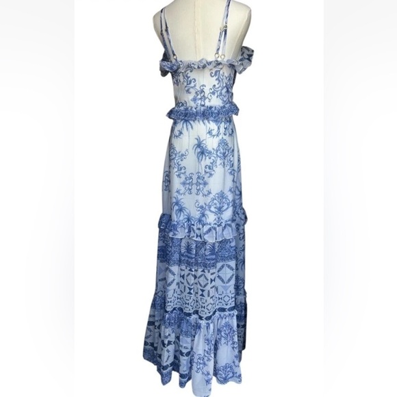 PatBO Amalfi Convertible White/Blue Printed Ruffle Chiffon Maxi Dress Size XS - Picture 8 of 17